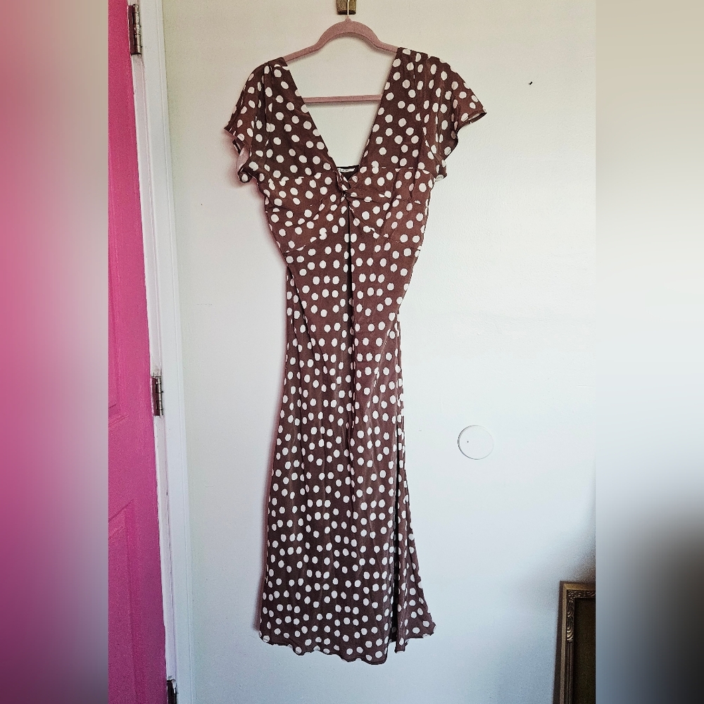 Tuckernuck Emerson Fry Knot Front Dress Cocoa Pearl Hand Painted Dots Polka Dot - Picture 4 of 7